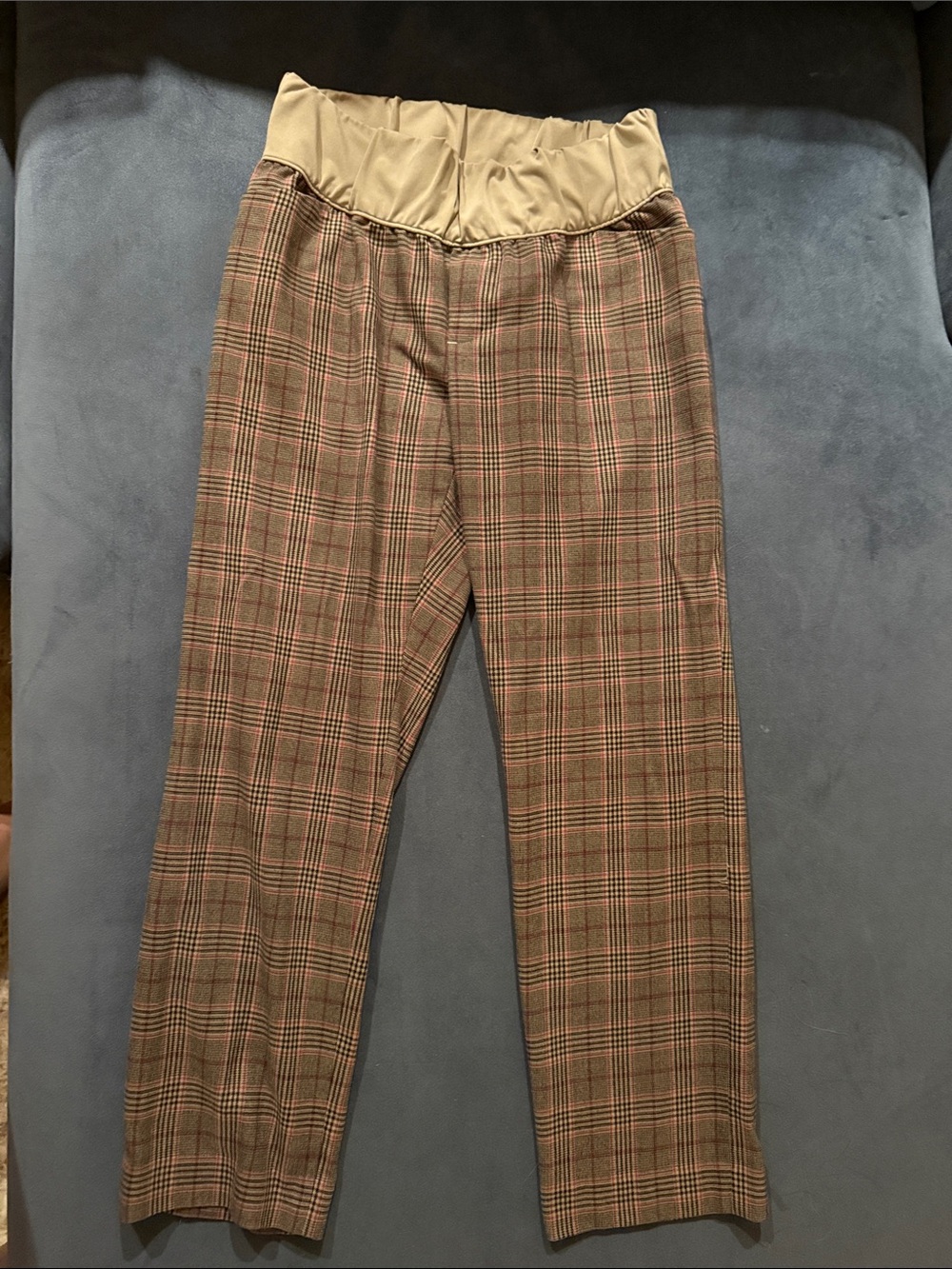 GAP Maternity Brown Plaid Ankle Pants with Tan Elastic Waistband